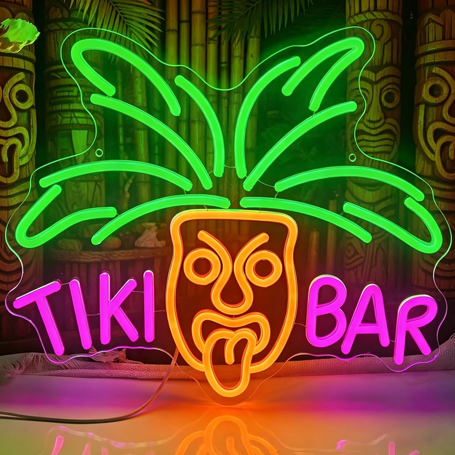 TIKI Bar Neon Sign,LED Pool Bar Light Sign for Wall Decor Dimmable Tiki Mask Neon Lights for Beer Bars Pub Club Home Party Store Shop Recreation Window Restaurant Decorations