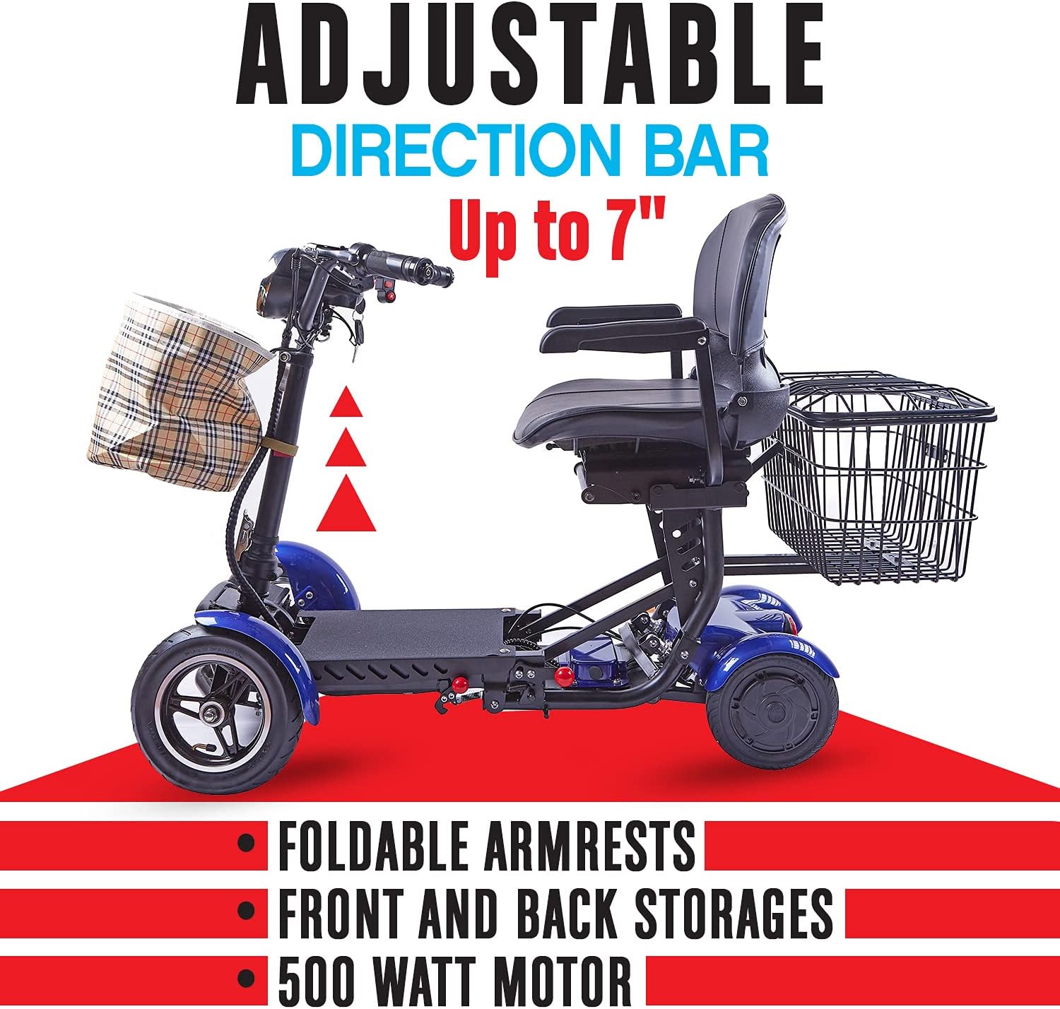 ActiWe Electric Powered Motorized Transformer 4 Wheel Mobility Scooter with Adjustable Seat for Adults- All Terrain 4x4 Off Road Folding Electric Wheelchair for Seniors : Health & Household