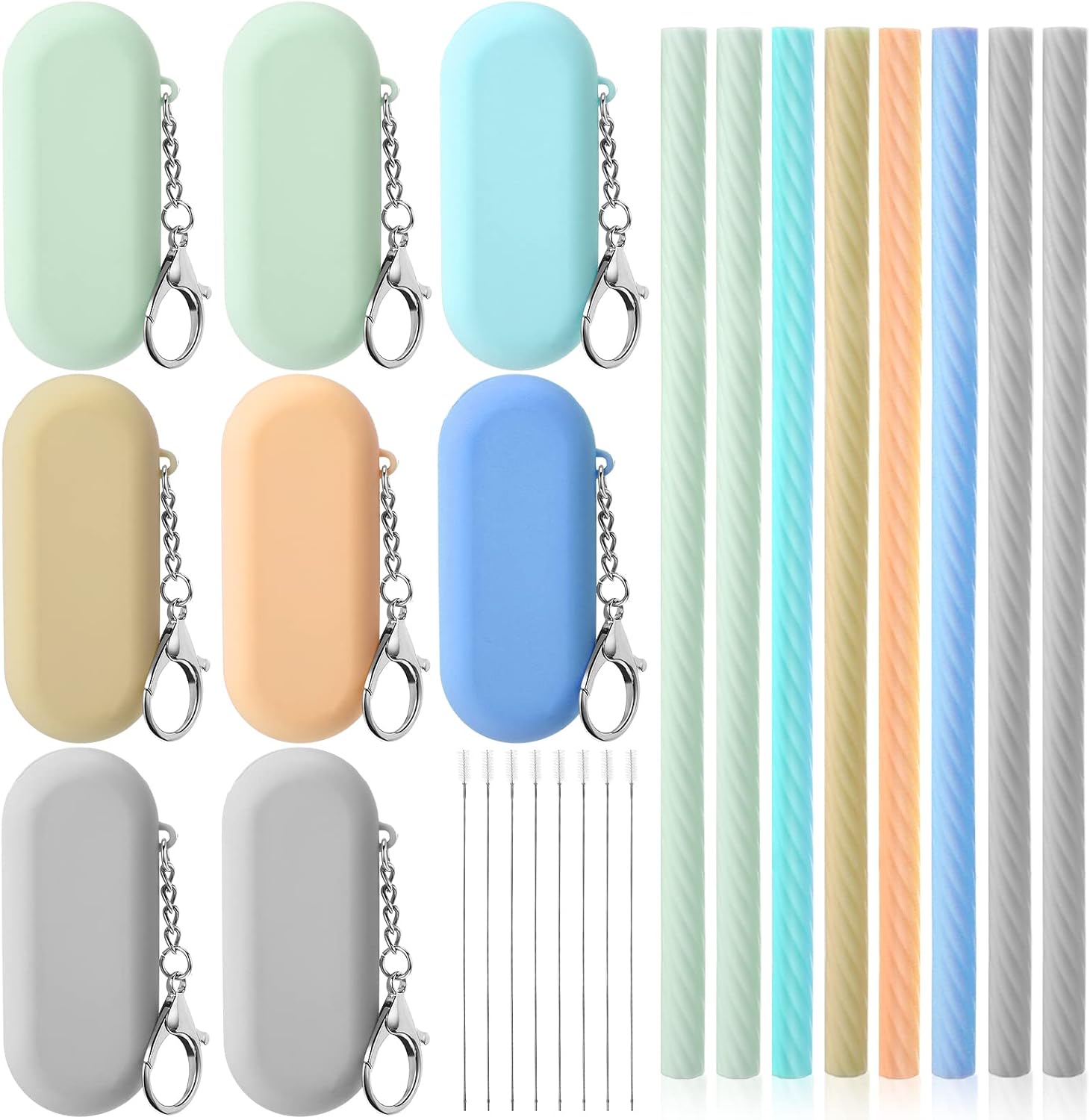 Meanplan 8 Set Silicone Travel Straws Reusable with Case,Light Color