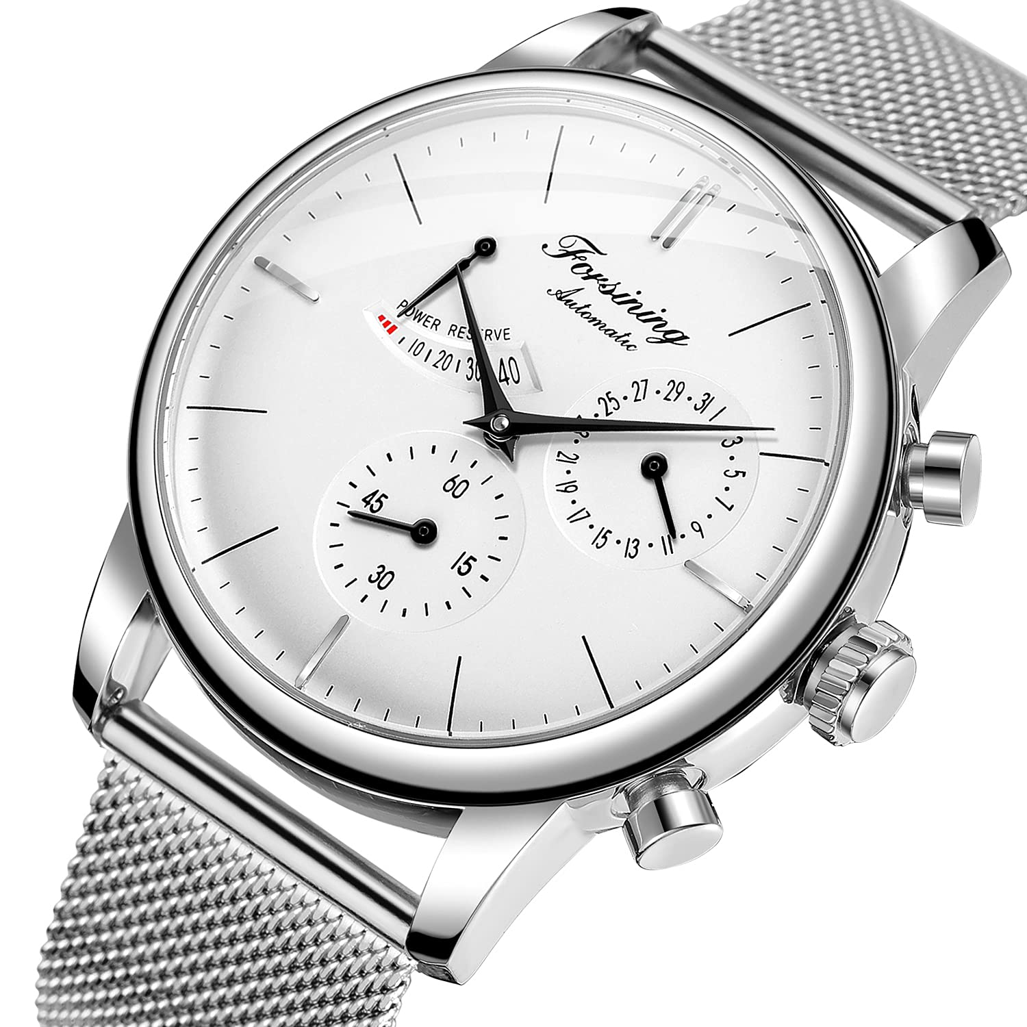 Herren-Armbanduhr Automatisch Mechanisch Analog, Seagull-Uhrwerk Automatische Datumsanzeige Gangreserve-Anzeige Edelstahlband Business-Armbanduhr