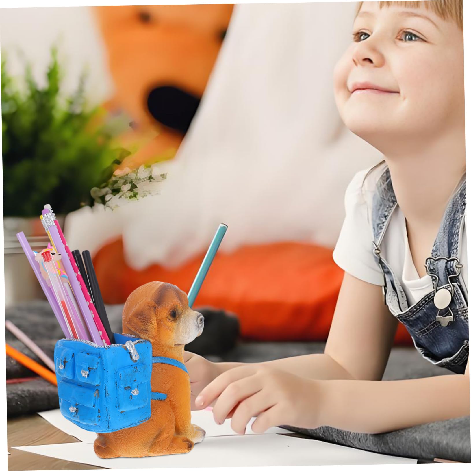 Homoyoyo Pot à Crayons Chien en Résine Bleu, Organisateur de Bureau Mignon et Créatif pour Ranger Stylos, Facile à Nettoyer, Maison Dortoir Élève
