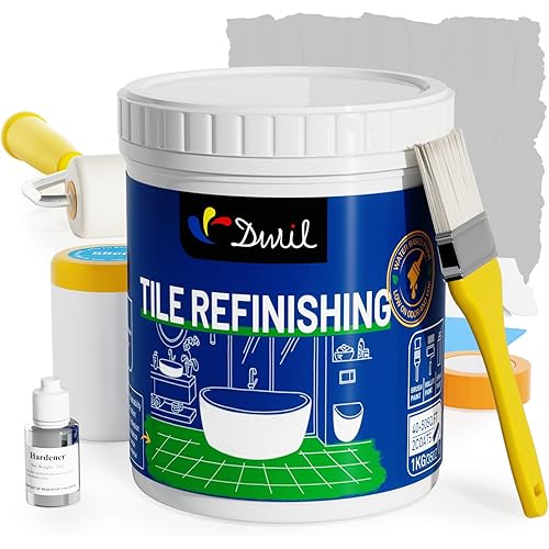 DWIL Tub Paint, Tub and Tile Refinishing Kit with Tools, Bathtub Paint Water Based &Low Odor, Easy to Use for Sink Bathroom Shower, Light Grey 35oz/50-55sq.ft