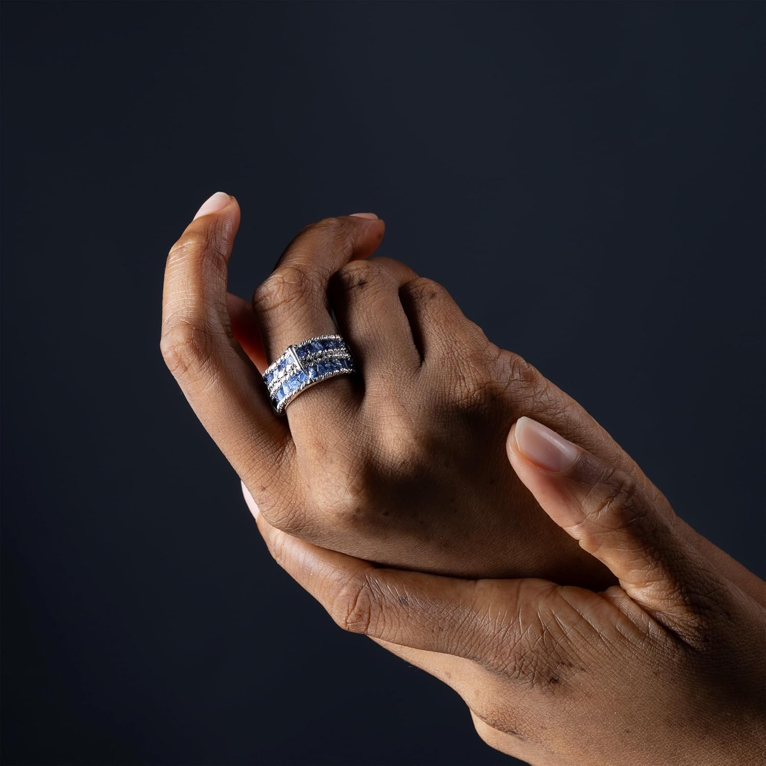 GERMAN KABIRSKI Tartine Wide Band Ring – 925 Sterling Silver, 18K Gold Plated – Raw Green Garnet | Mandarin Garnet | Ruby | Pink Sapphire | Blue Sapphire | Chrome Diopside – Handmade, Designer, Nickel‑Free - Image 5