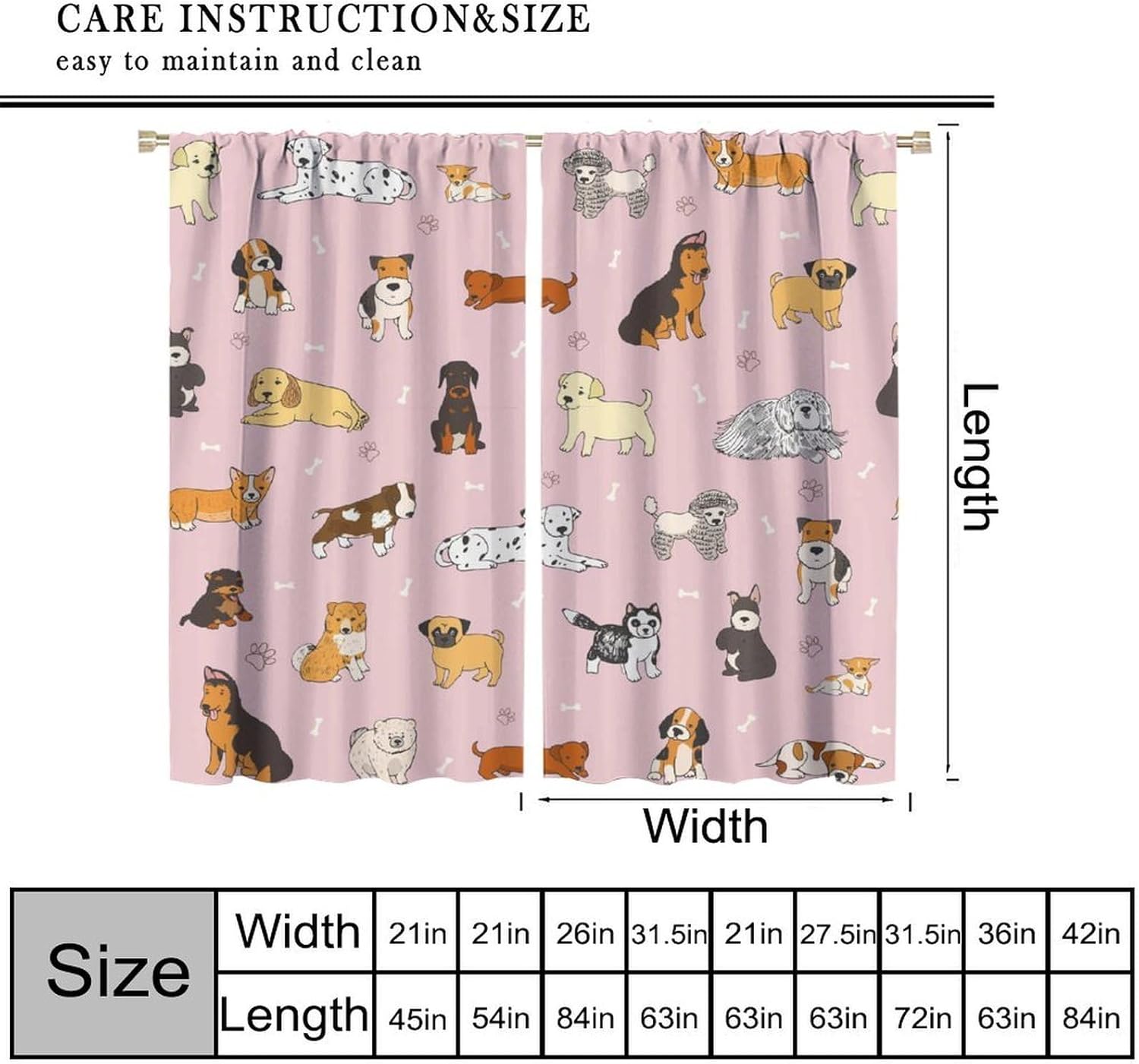 Cute Dogs Animals Blackout Curtain, Cartoon Pets Cute Animal Lovely Pet Puppy Claw Prints Window Curtain Drapes for Kids Bedroom Living Room Home 42" W X 45" L
