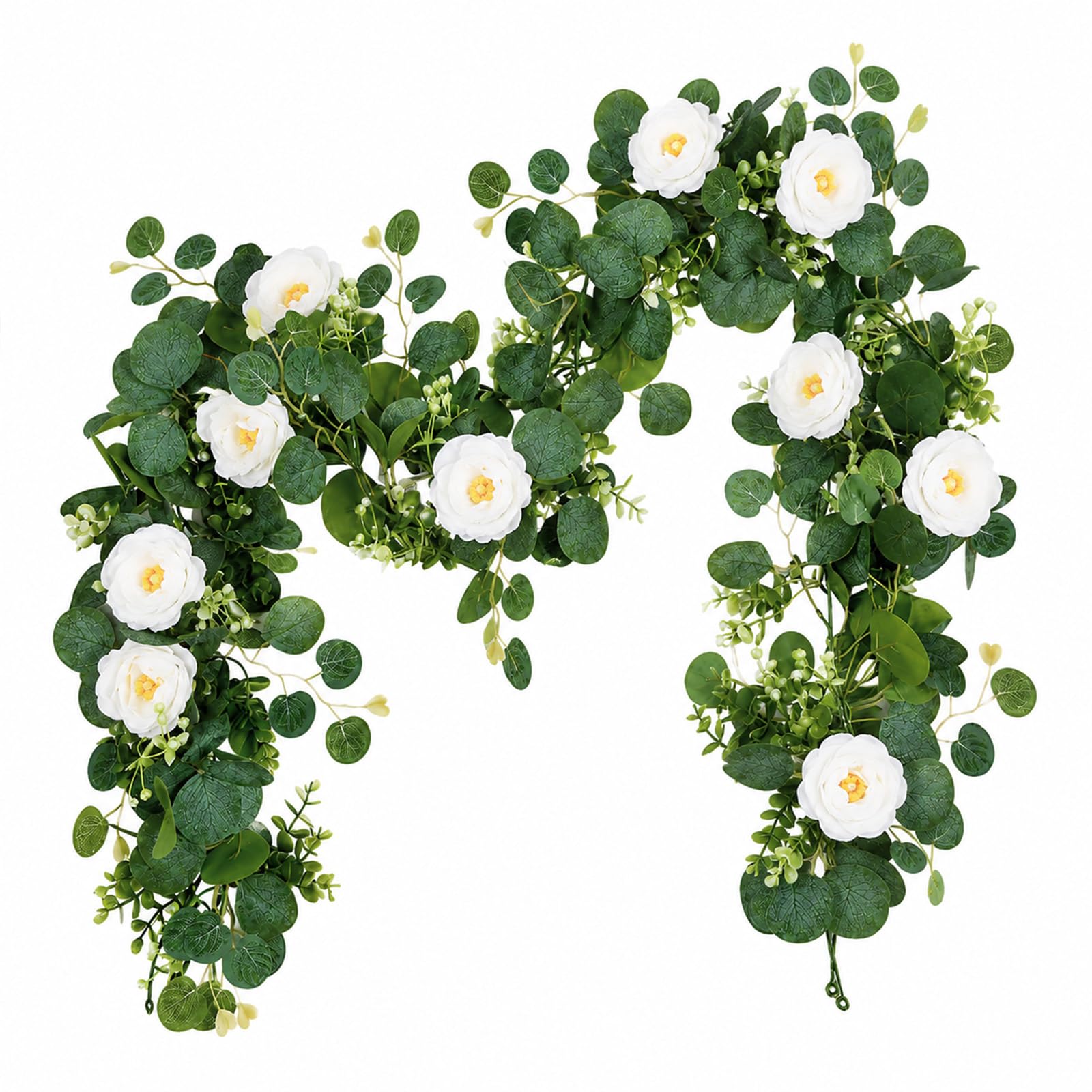2Pcs 5.9FT Artificial Flower Garland, Fake Hanging Plants Silk Flowers Greenery Vine for Weddings Parties Stairs Door Frame Decorations (White)