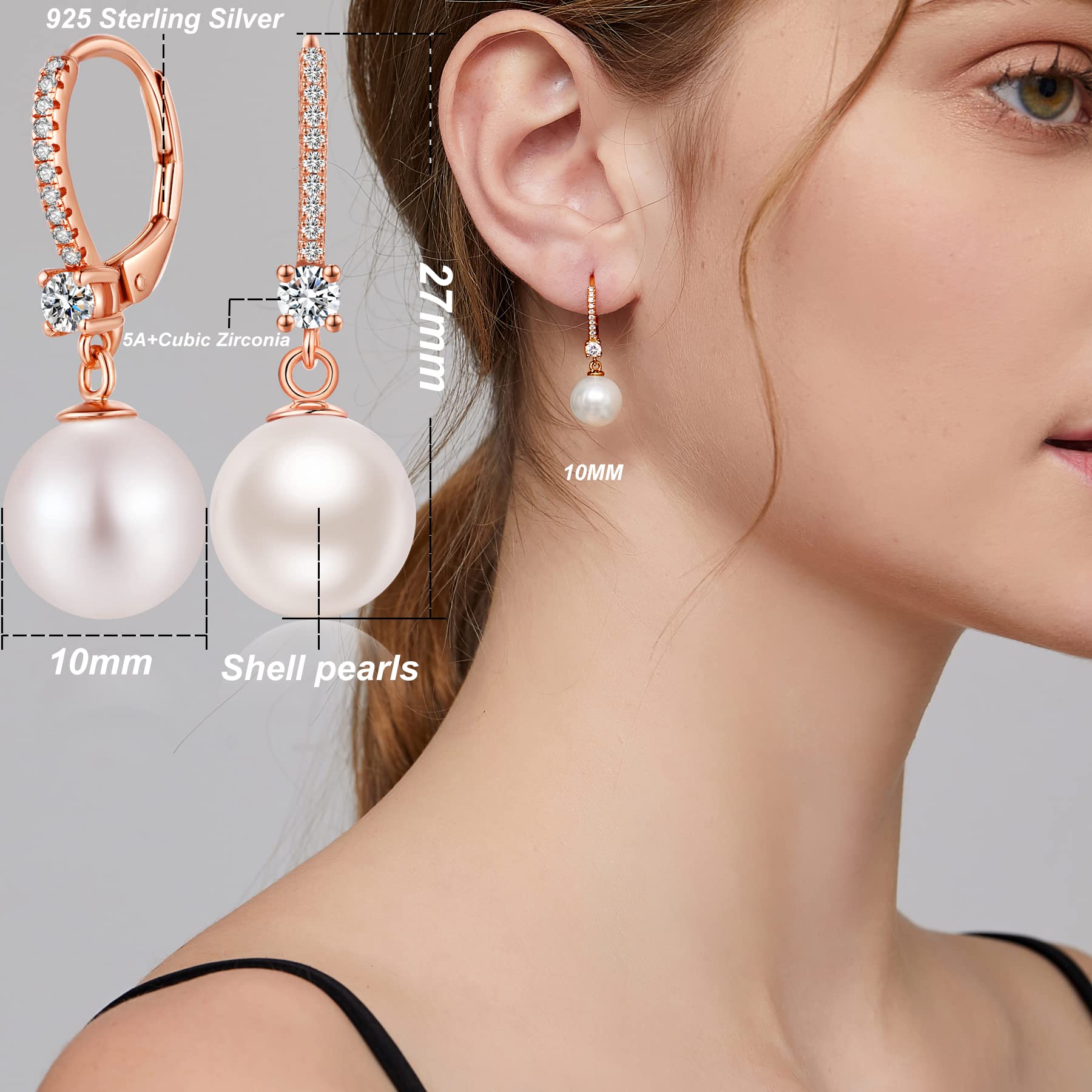 Jiamiaoi Orecchini di Perle da Donna, Orecchini Donna in Argento 925 con Perle Pendenti, Ipoallergenici Orecchio Gioielli per Ragazze Donne