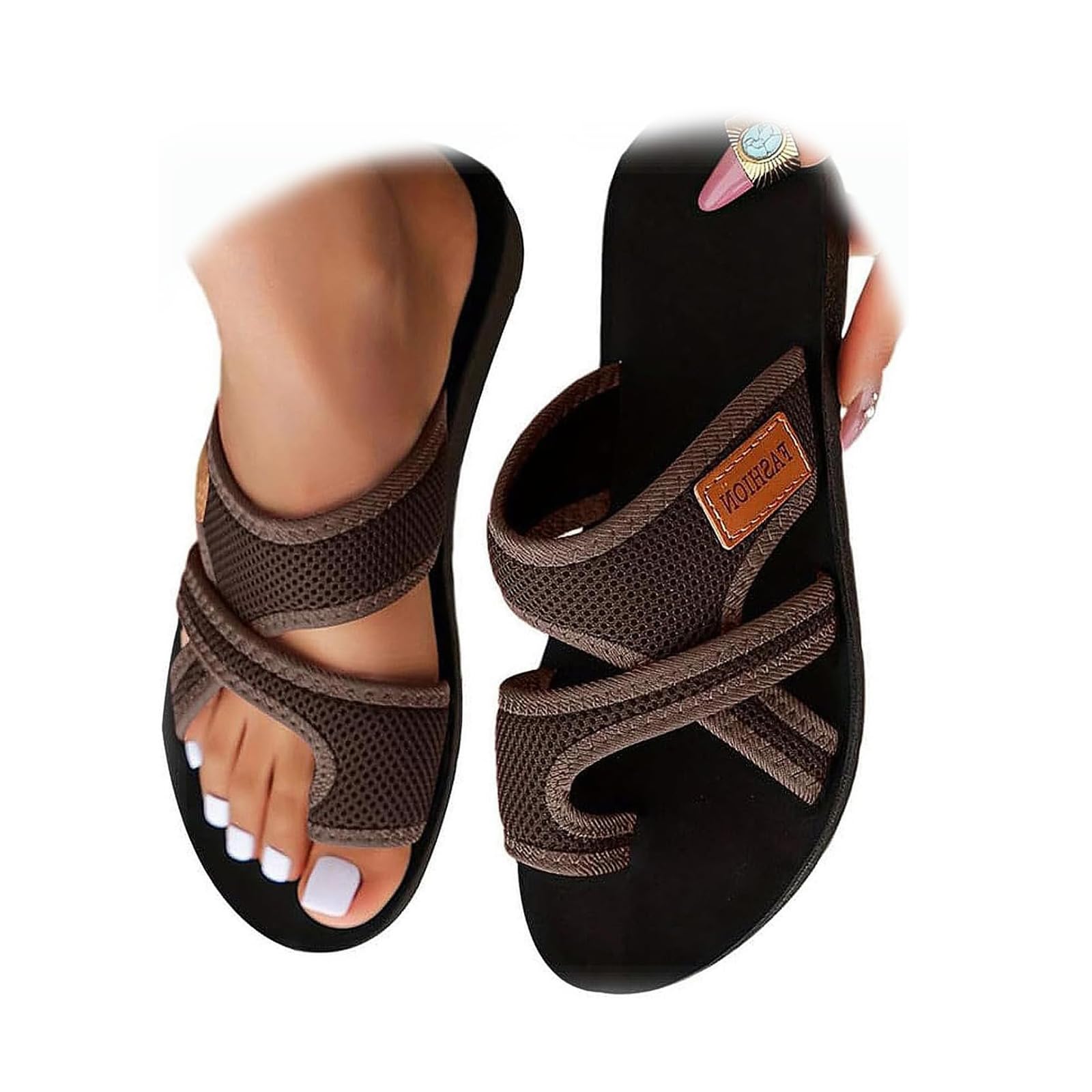 Breathable Mesh Slide Sandals For Women,Breathable Mesh Flip Flops，Arch Support Comfortable Beach Sandals