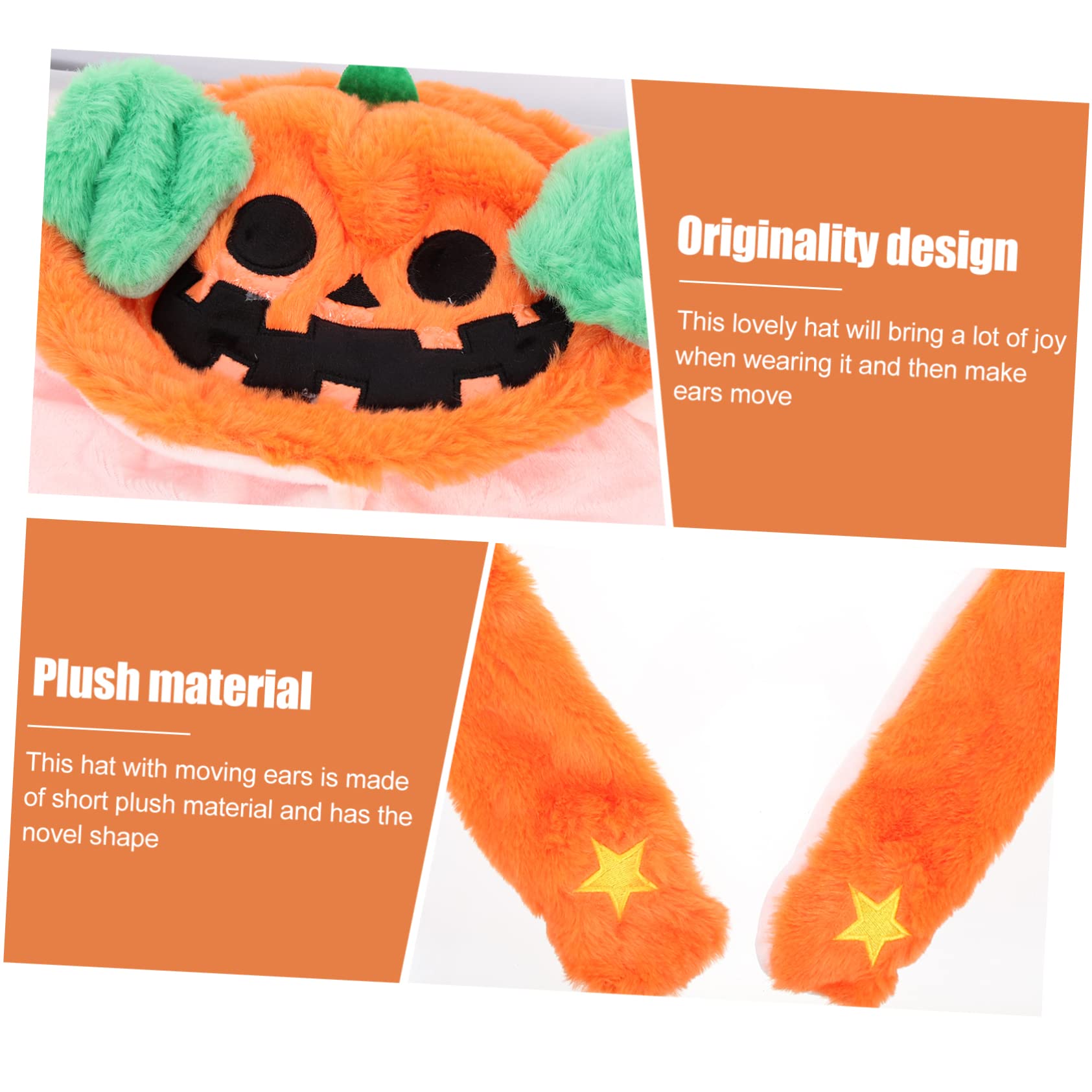 VICASKY 4 Piezas Sombrero En Movimiento De Halloween Gorro Con Orejas Saltadoras Tapones Para Mover Las Orejas Sombreros De Disfraces Sombreros De Animales Felpa Corta Orange