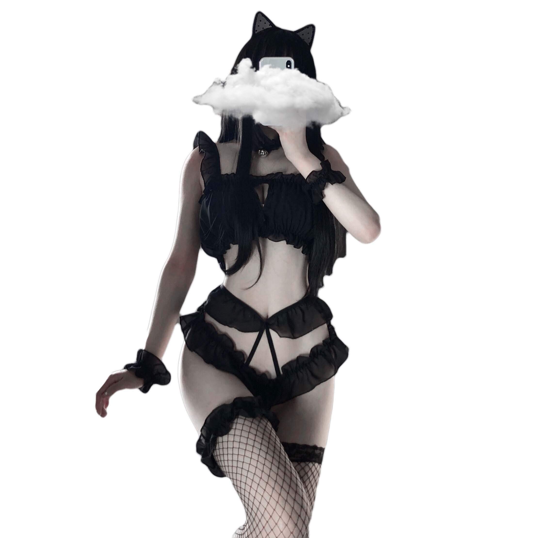 Amazon.co.jp: e-Cosplay セクシー ネコさん コスプレ 豪華８点セット ブラック 黒 ランジェリー ハロウィン 仮装 下着  ウサギのしっぽ Tバック付き マンネリ解消 (Sexy ネコさん（ブラック）) : ドラッグストア