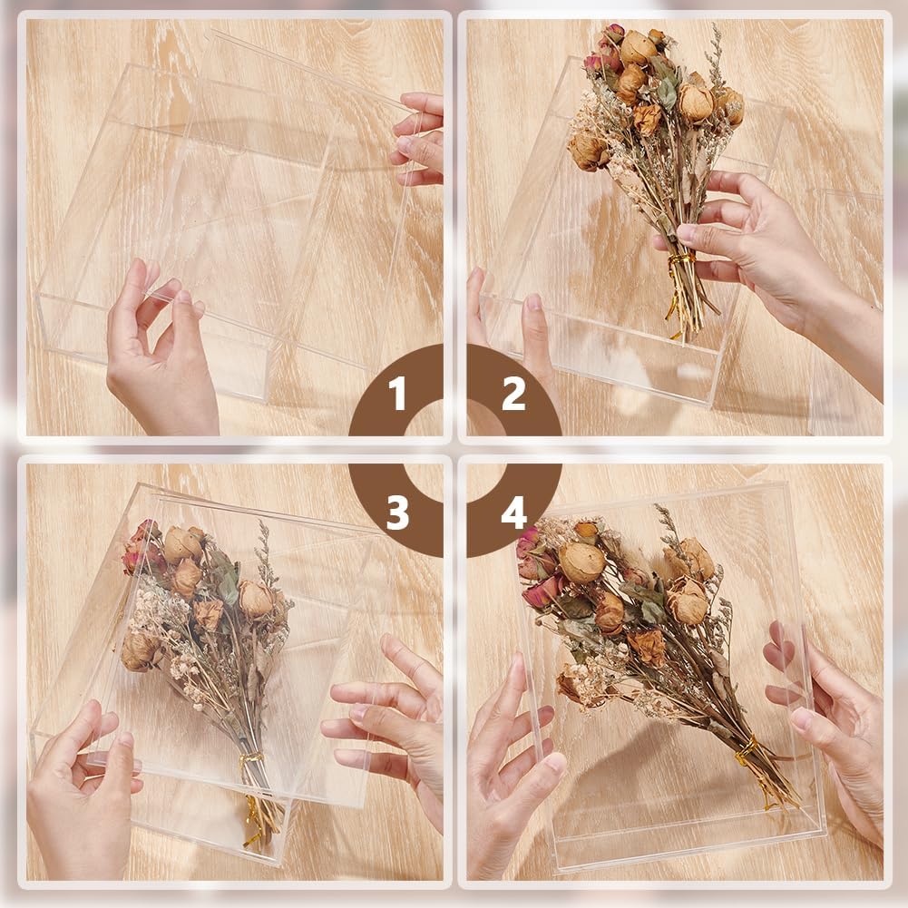 UNICRAFTALE 6x8 Acrylic Shadow Box Frame Photo Frame Stand Rectangle DIY Tabletop Display Case All Clear Memory Box for Dried Flowers Room Wedding Party Decor