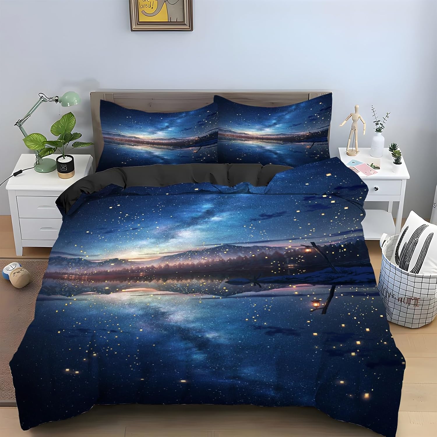 布団カバー 190x210cm 3Dプリン 星 布団カバーセットマイクロファイバー四季布団カバー ダブル 3点セット快適で ふわふわ