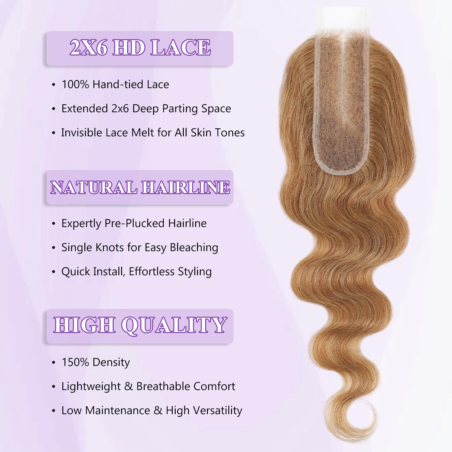 #27 Honey Blonde 3 Bundles with 2x6 HD Lace closure Human Hair Body Wave,100% Virgin Hair 13A Thick Deal Bundles 14 16 18+14 Inch