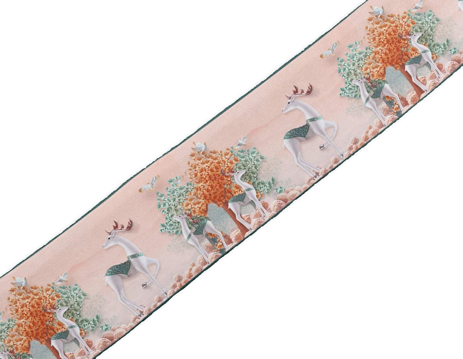 Orange Tree,Bird & Reindeer Animal Printed Ribbon Trim 9 Yard Velvet Fabric Laces for Crafts Sewing Accessories 4 Inches