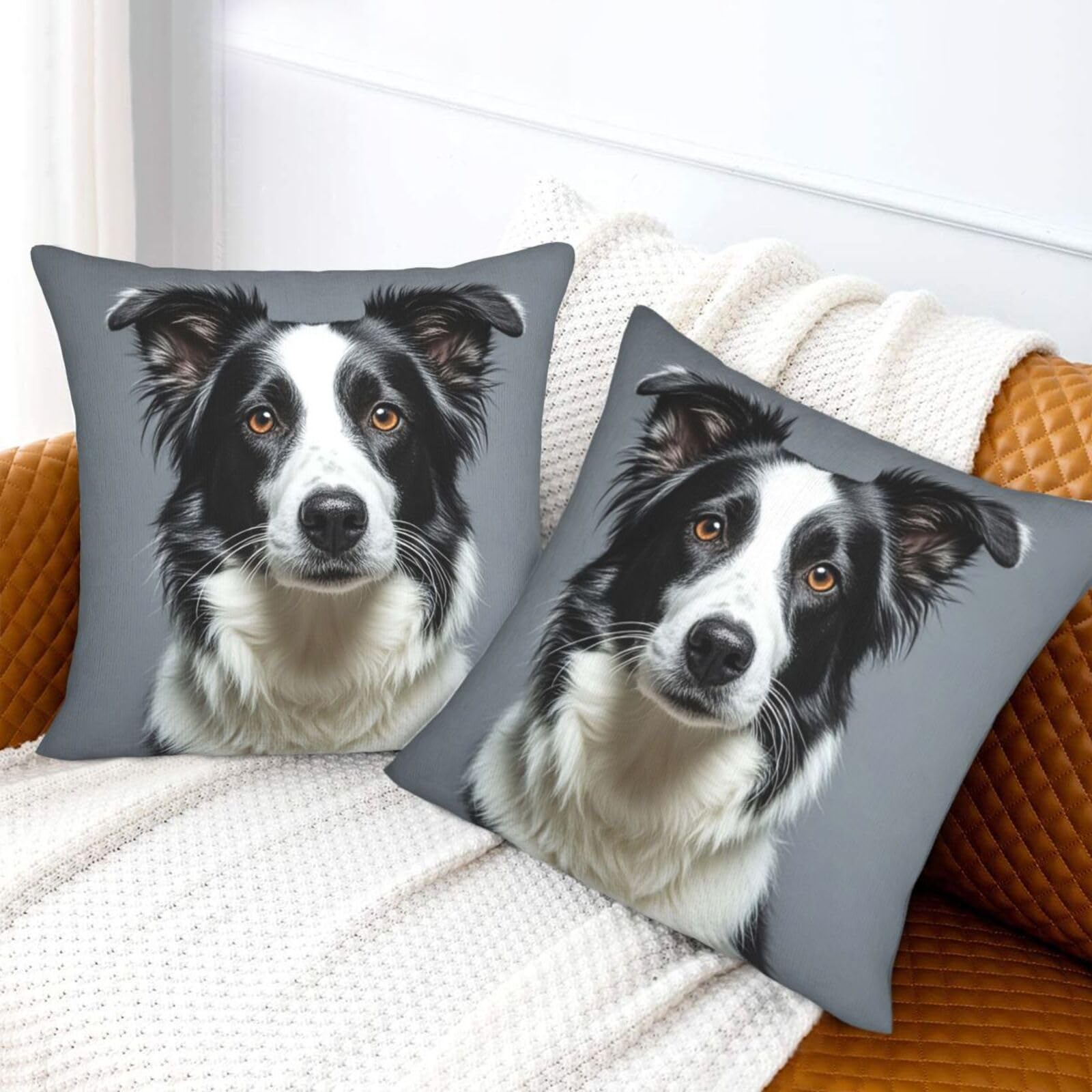 COWMGHLDFL Decorative Throw Pillow Covers 20"x20" Throw Pillows Border Collie Pillow Cover Plush Pillow Case Square Cushion Case for Couch Farmhouse Cushion Cover