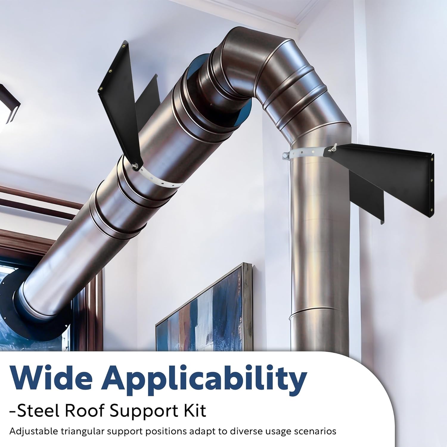8-10" Adjustable Chimney Pipe Support Bracket, Fireplace Pipe Wall Bracket, Stainless Steel Stove Pipe Hanger for Roof or Eaves