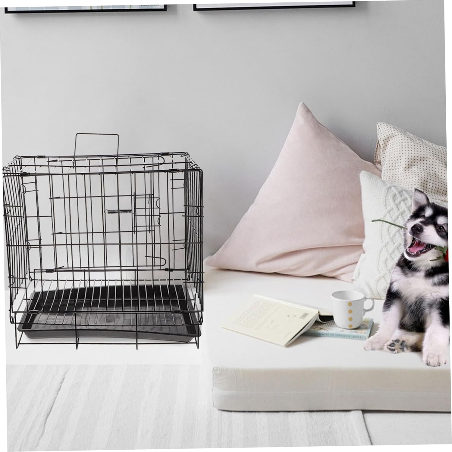 VICASKY Folding Iron Wire Dog Cage Portable Pet Crate for Small to Medium Dogs Easy Assembly Storage with Door Access Durable Pet House