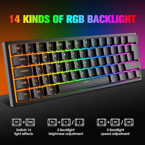 Miniatura 4 de Teclado mecánico 60% para juegos RGB, retroiluminado RGB, mini teclado ergonómico anti-fantasma, diseño de 61 teclas, placa de metal con cable tipo