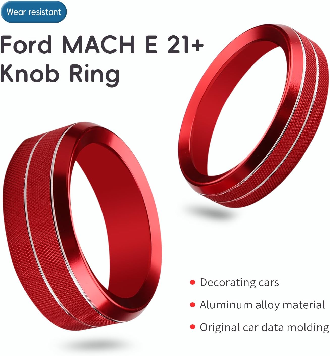 Auovo Volume Control Knob Cover Compatible with Ford Mustang Mach E Accessories 2024 2023 2022 2021 Mach-E Gear Shift Switch Knob Cover Ring Aluminum Alloy (2PCS-Red)