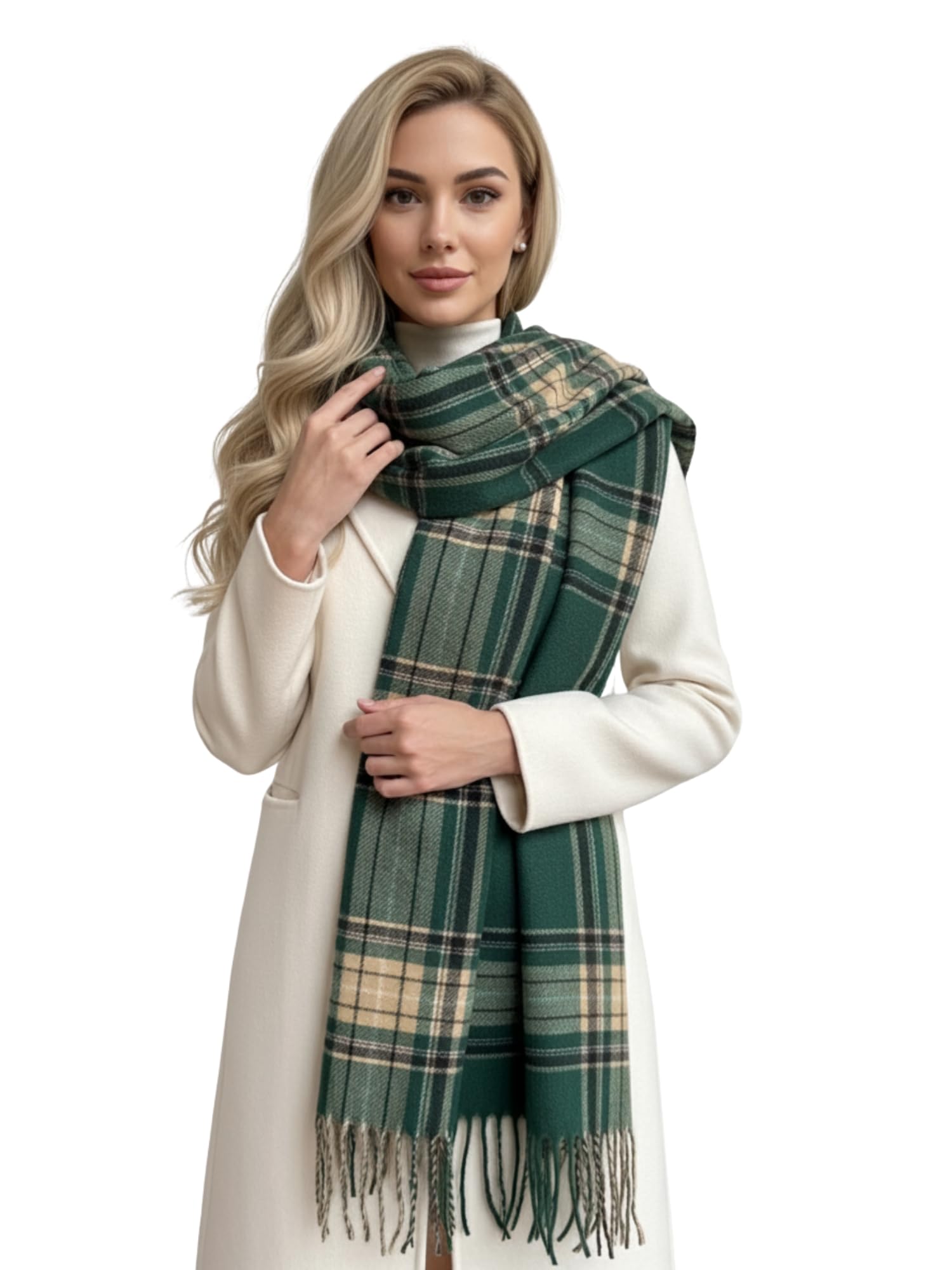 The Accessory Co. Tartan Scarf for Women, Checked Shawl Wrap, Long & Large Warm Cashmere Winter Scarves, Plaid Ladies Blanket Scarf, Gift for Women, Womens Gifts (Green)