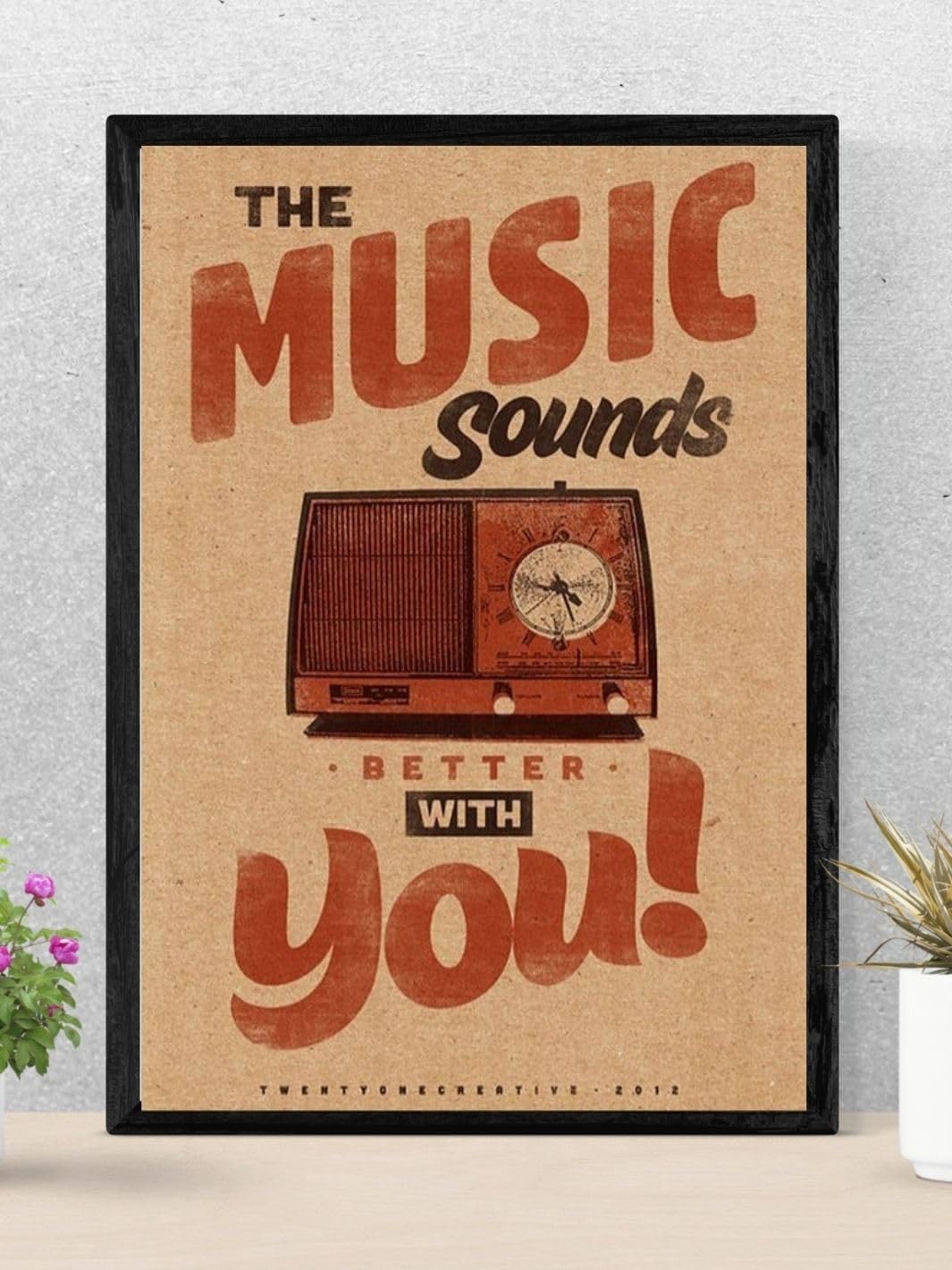 Soulhouse Vintage Radio Music Poster - 'The Music Sounds Better With You Brand | Size A4 | Warm Sepia Tones | Without Frame