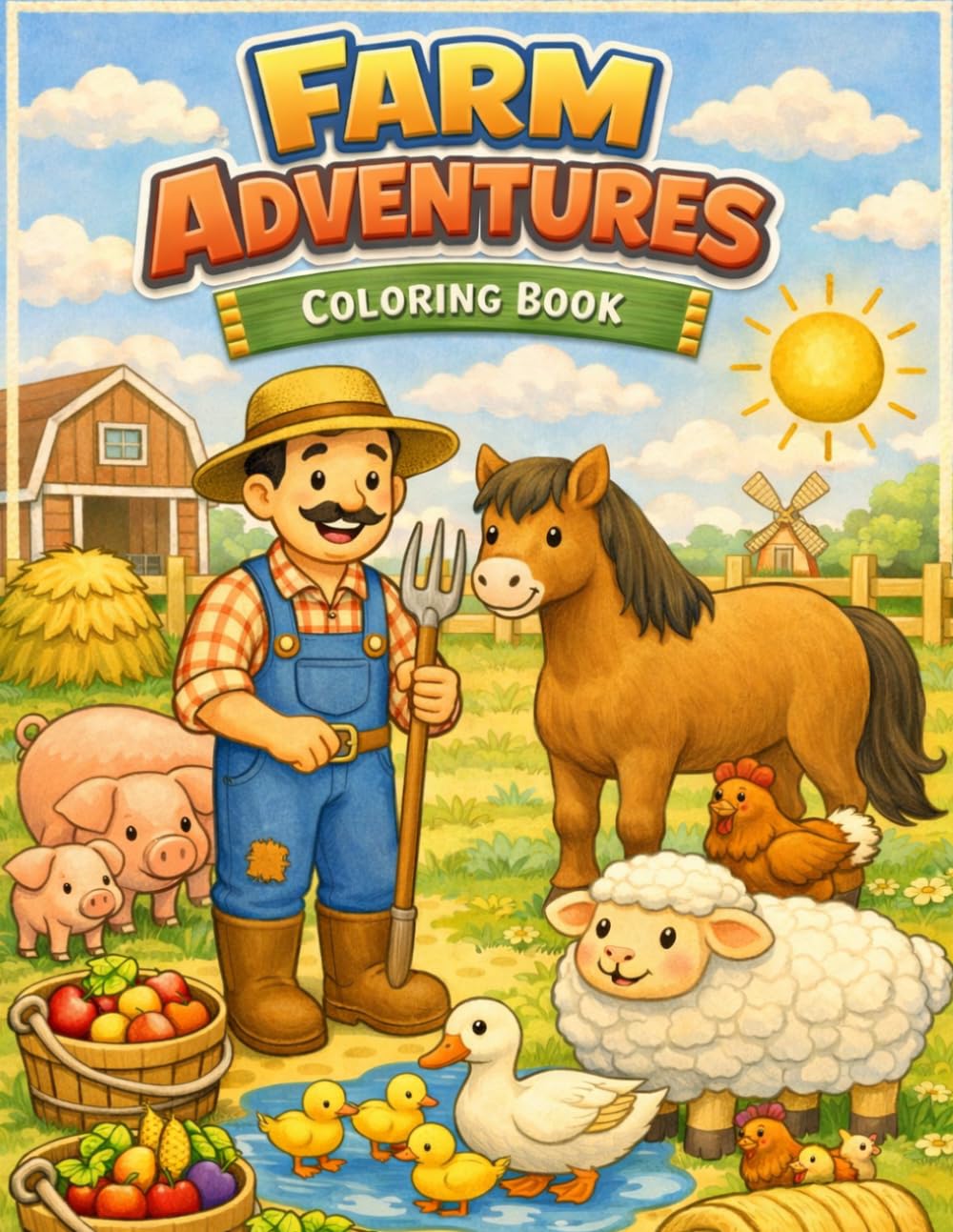 Farm Adventures Coloring Book: Easy and Fun Coloring Pages with Cute Animals, Simple Designs, and Engaging Farm Activities