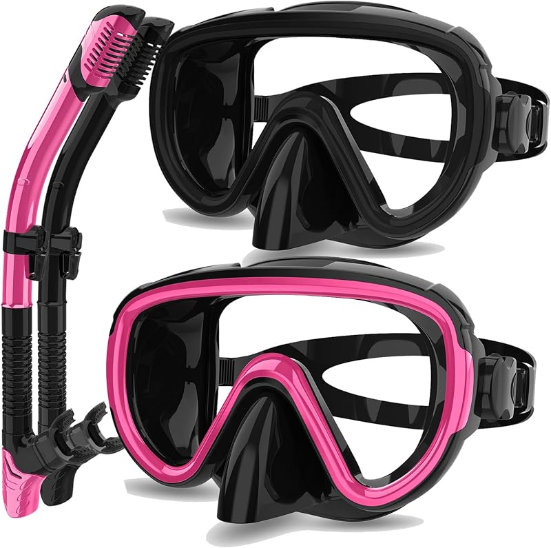 Snorkeling Gear for Adults 2-Pack | Anti-Fog & Anti-Leak Snorkeling Mask | Breath-Free Dry Snorkel | 180° Panoramic View with Quick-Dry Bags