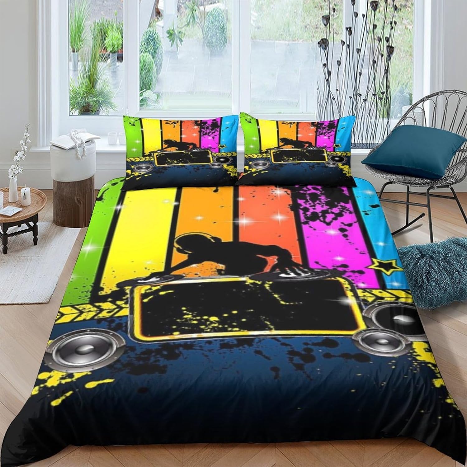 Housse de couette 260x230 cm thème musical avec 2 taies d'oreiller