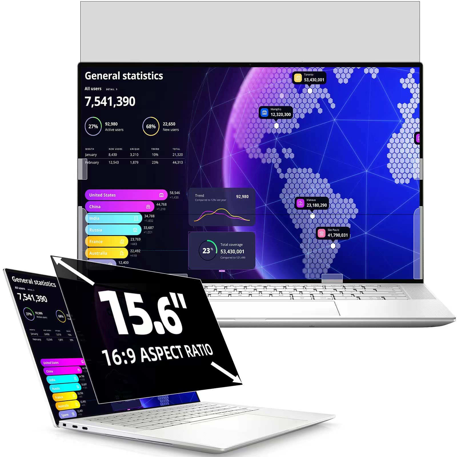 [2 Pack] Laptop Privacy Screen 15.6 Inch Compatible with HP/Dell/Acer/Samsung/Asus/Lenovo/Toshiba,16:9 Aspect Removable Anti Glare Blue Light Filter Protector, 15.6 in Laptop Privacy Screen Shield