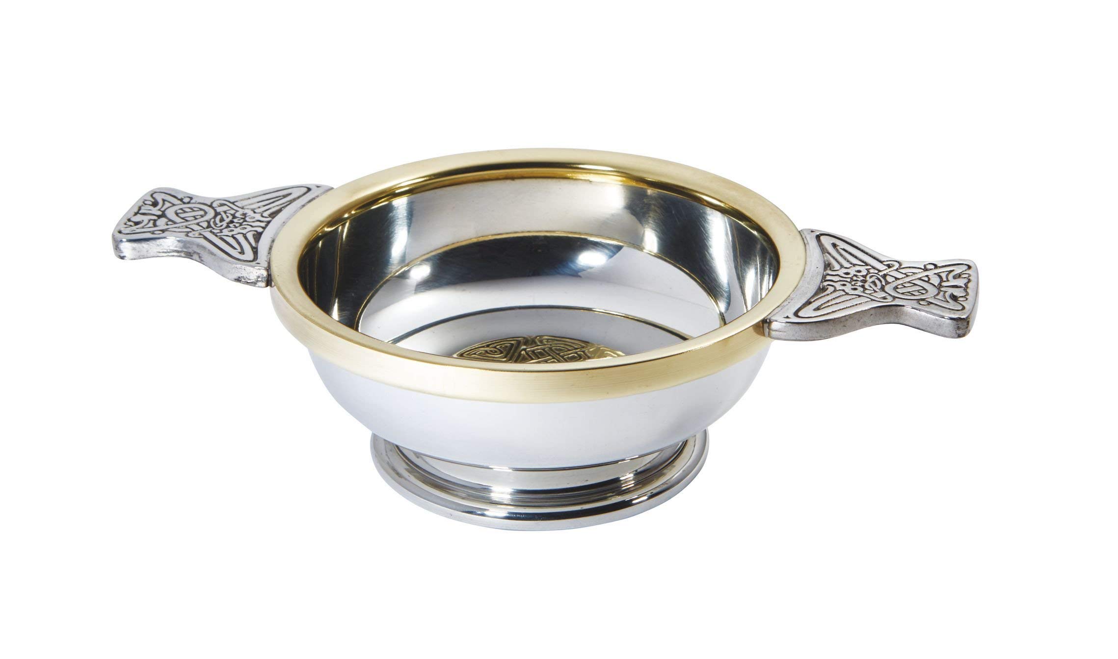 Wentworth Pewter - Large Celtic Gold Pewter and Brass Quaich Whisky Tasting Bowl Loving Cup Burns Night