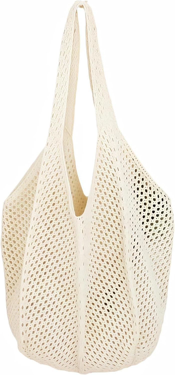 Women’s Solid Color Boho Crochet Tote Handbag, Handmade Woven Shoulder & Handbag, Lightweight Summer Knitted Purse
