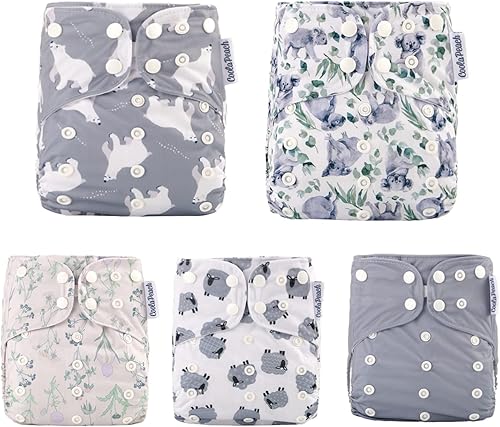 Miniatura 2 de Pañales de tela lavables y reutilizables para bebés, talla única, con bolsillo ajustable, 5 unidades + 5 piezas de insertos de microfibra + una