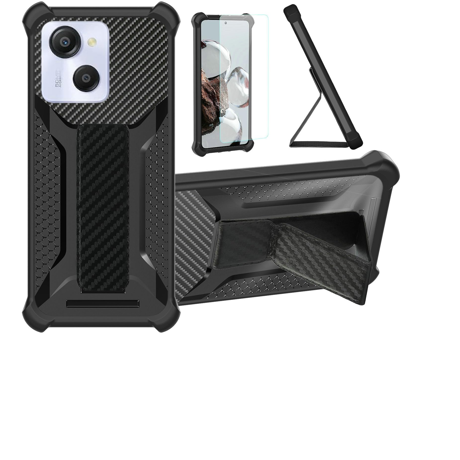 Cover & Vetrino Vetro Compatibilità con Blackview Wave 8C / Blackview Wave 8 / Oscal Flat 2 Cover antiurto Custodia piu Vetro temperato protezione Per Blackview Wave 8C Oscal Flat 2 Pellicola ,Nero