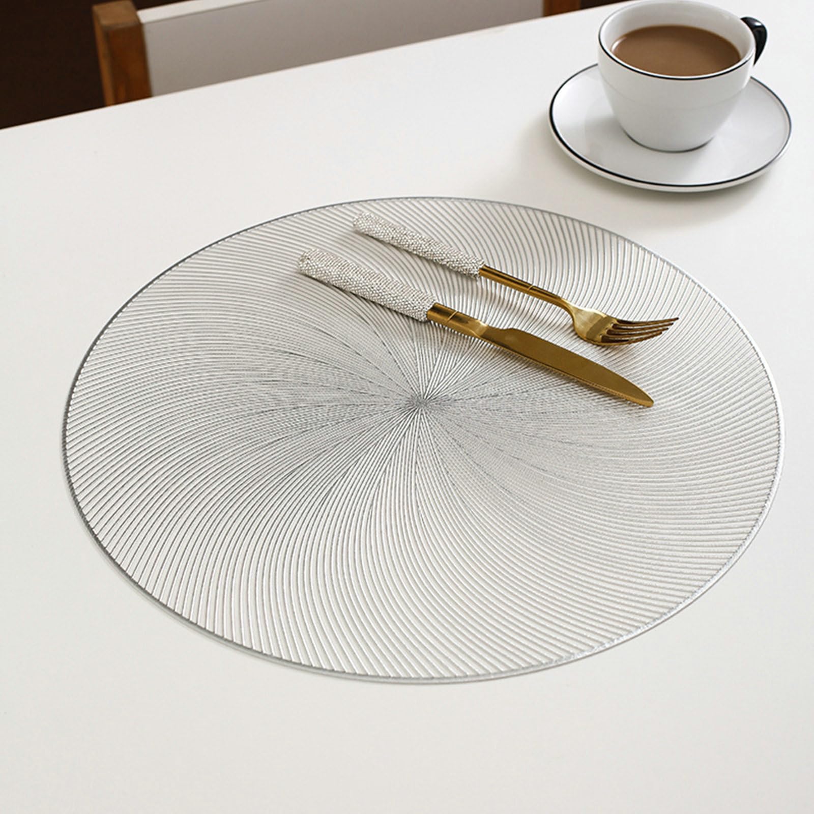 Manteles individuales redondos americanos, juego de 8 manteles individuales americanos de cocina con motivos de fuegos artificiales de estilo europeo, manteles individuales de PVC resistentes
