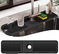 saparay 24" Silicone Faucet Mat Splash Guard - Upgraded Kitchen Sink Draining Tray, Custom Fit Drip Catcher (Black, 24x5.5")