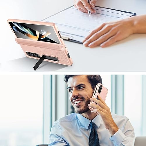 Miniatura 9 de Ruky Funda para Samsung Galaxy Z Fold 4 con soporte, carcasas de protección de bisagra con protector de pantalla integrado de piel sintética de