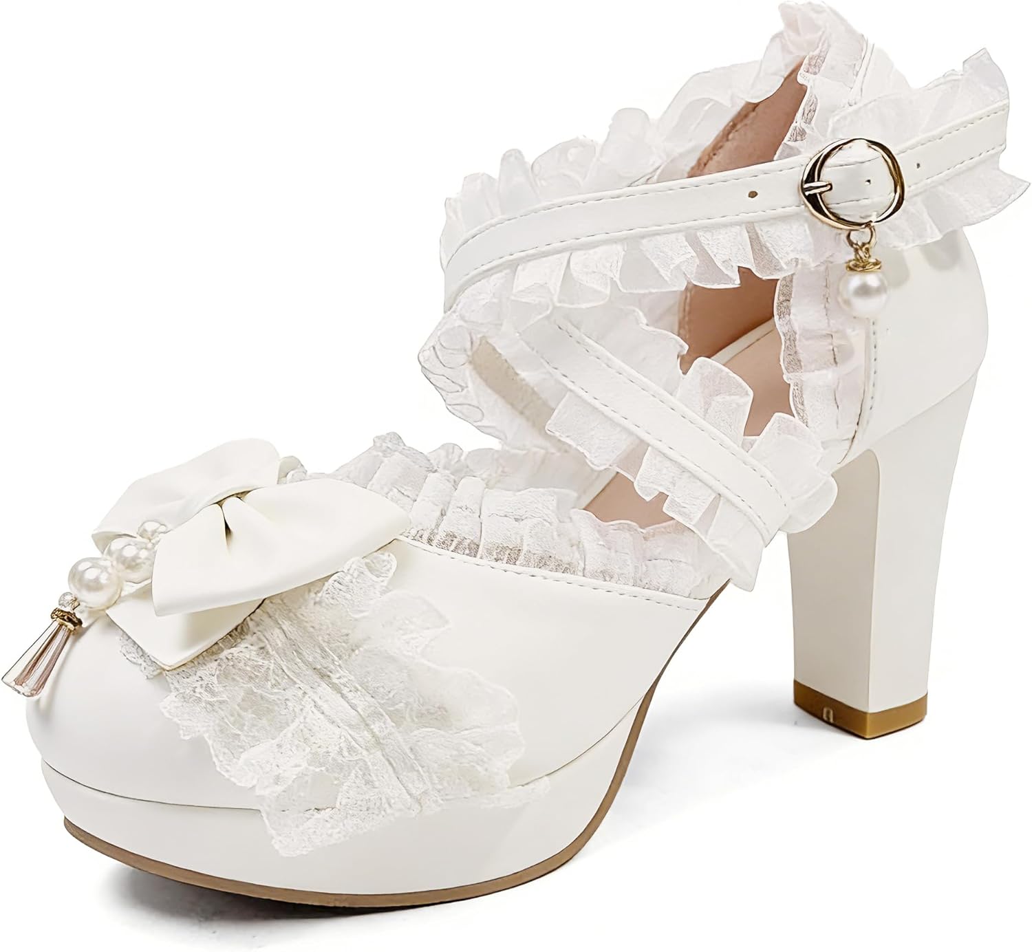 FOREADA Mary Janes for Women Platform Heels Bow Kawaii Shoes Vintage Dress Pumps