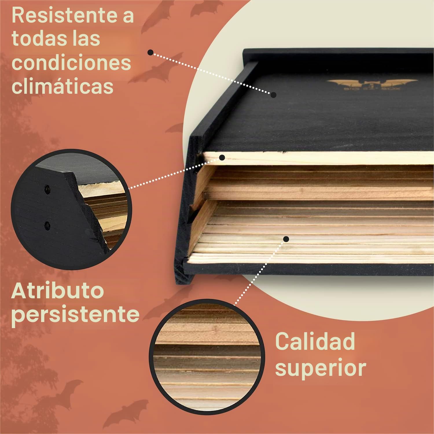 Wildyard Bat House For Outdoors -Casa Completa de Murciélagos para Exteriores - Limpia tu Patio de Mosquitos - Caja de Murciélagos sin Pintura en su Interior - Casa para Murciélagos
