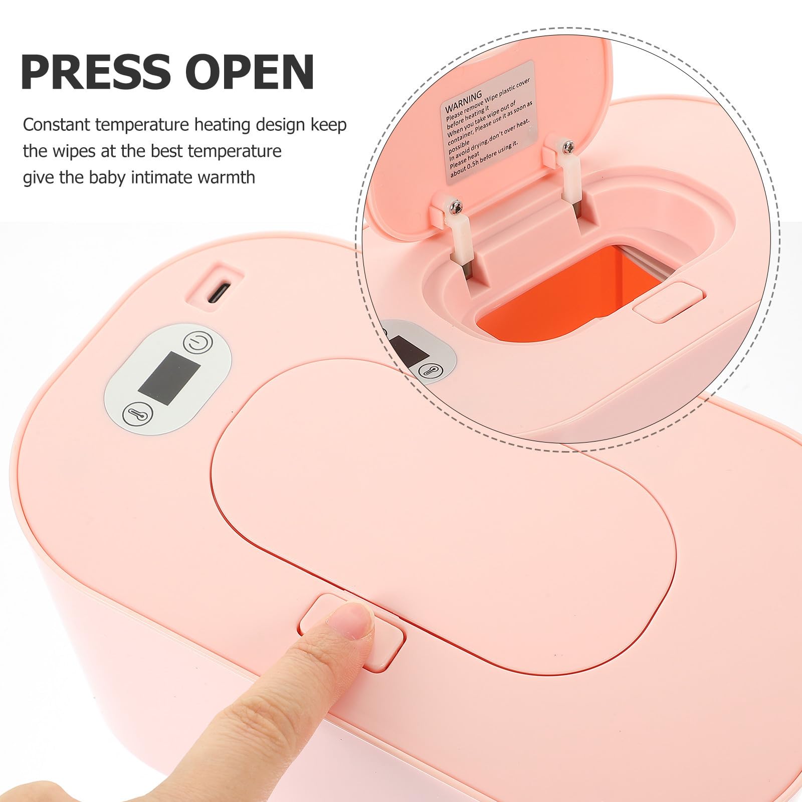 POPETPOP Calentador de Toallitas Húmedas para Bebés Portátil Pantalla Incorporada y Alimentación Usb, Temperatura Ajustable de 40℃ a 60℃ Adecuado para Uso en Casa Aire Libre