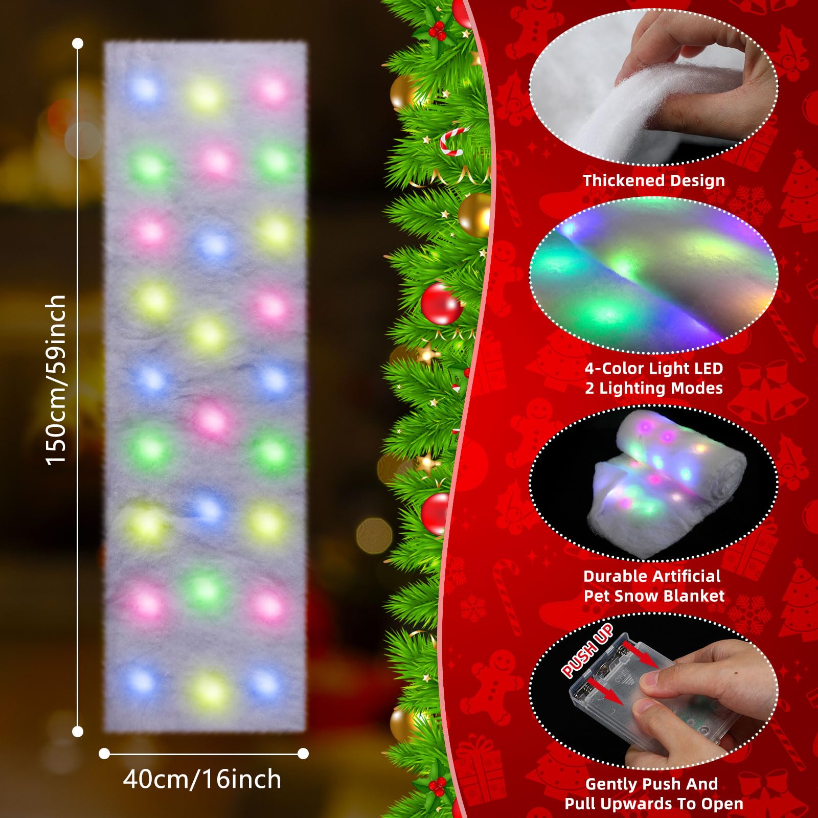 Fierudeng Weihnachts-Schneedecke Mit LED-Beleuchtung – Weich, Faltbar, 8 Lichtmodi, Für Baum, Tisch, Boden, Indoor & Outdoor