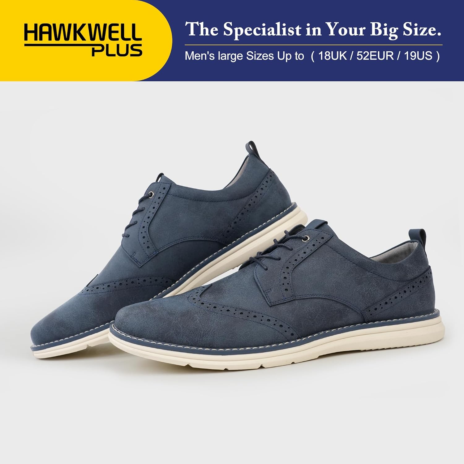 Hawkwell Plus Men's Plus Size Wingtip Oxford Shoes Classic Brogue Dress Shoes Business Office Shoes US Sizes 15 16 17 18 19 - Image 4