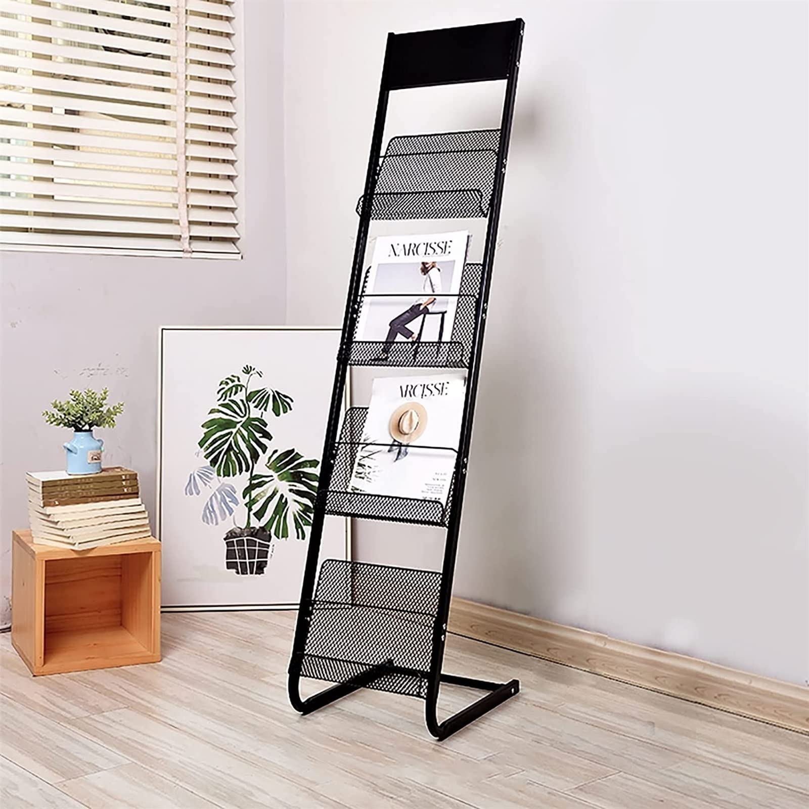 Revistero De Pie, Expositor para Exhibiciones Comerciales, Bancos, Escuelas, Ferias, Etc., con Forma De L, Fácil De Montar.(Negro)