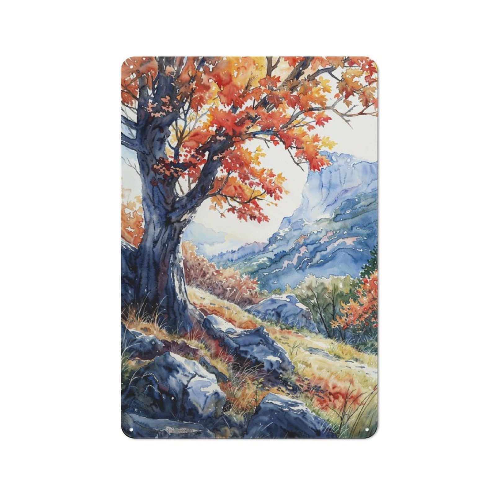 Junmoney Solitary Autumn For Garden Room Or Summerhouse, Retro Metal Sign 30X20cm, For Metal Sign Collectors, For Vintage Wall Decor Fans