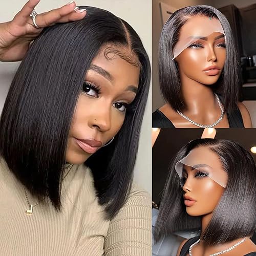 Bob Wig Human Hair 13x4 Lace Front Wigs 150 Density Glueless Wigs Human Hair Pre Plucked with Baby Hair Short Bob Wigs for Black Women 12 Inch Natural Color
