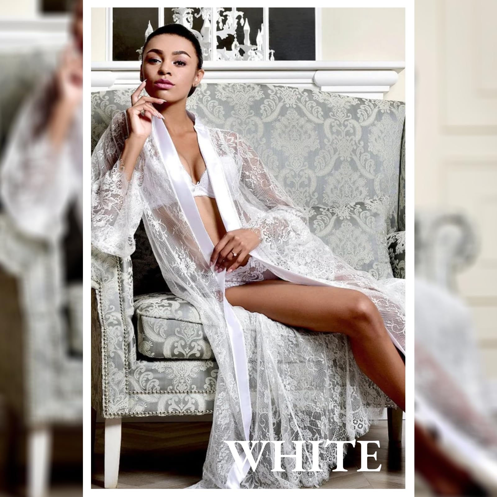 ZWCHGJ Szlafroki, długie prześwitujące koronkowe szaty kimono prześwitujące szlafroki z siateczki tiulowa koszula nocna maxi elegancka koszula nocna bielizna nocna, na bieliznę nocną sukienka dla
