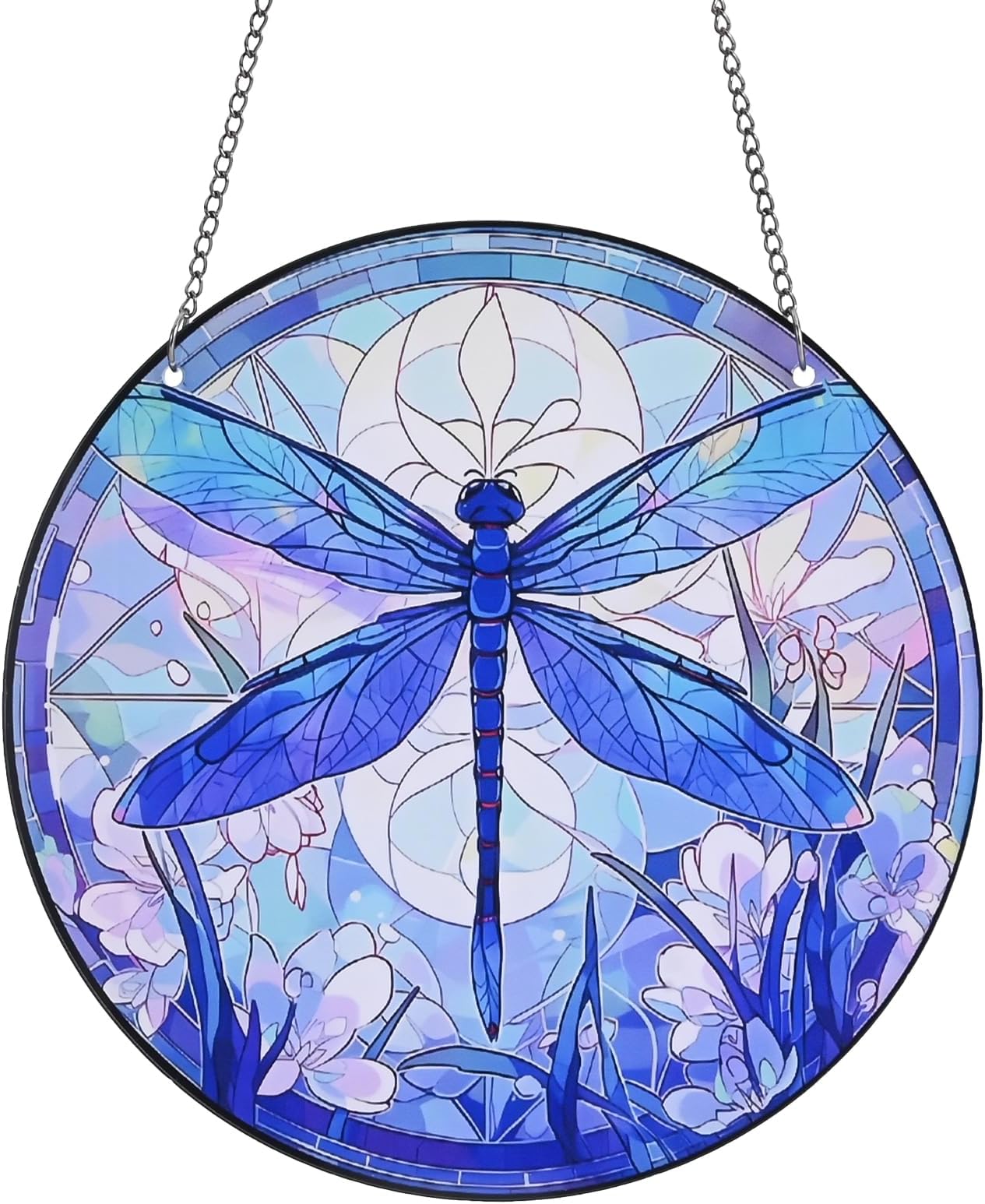 Blue Dragonfly Suncatcher Window Decor - Stained Acrylic Suncatcher Hanging Decoration with Metal Chain - Dragonfly Gifts for Women Decoration for Home Garden and Xmas Gifts Idea