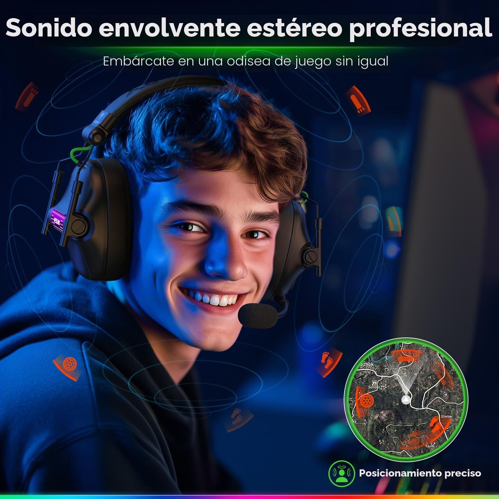 WESEARY WG2 Cascos Gaming Inalambricos, Auriculares Gaming Inalambricos de 2.4G para PS5, PS4, PC, Switch, Sonido Estéreo Auriculares con Microfono, Cascos con Luz LED, Duración 50Hr+