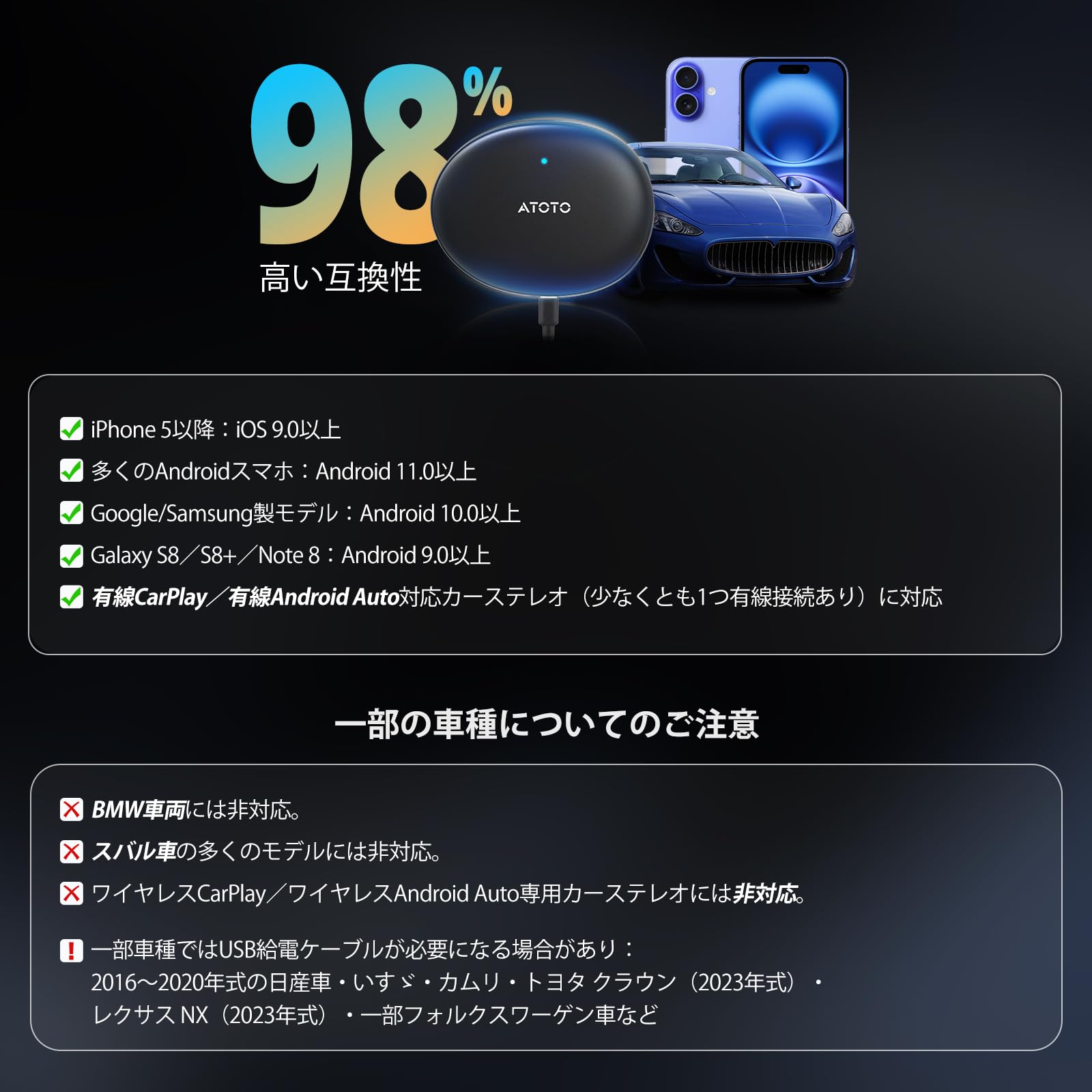 Amazon.co.jp: AD5 CarPlay ワイヤレス AI ボックス 車、2025年