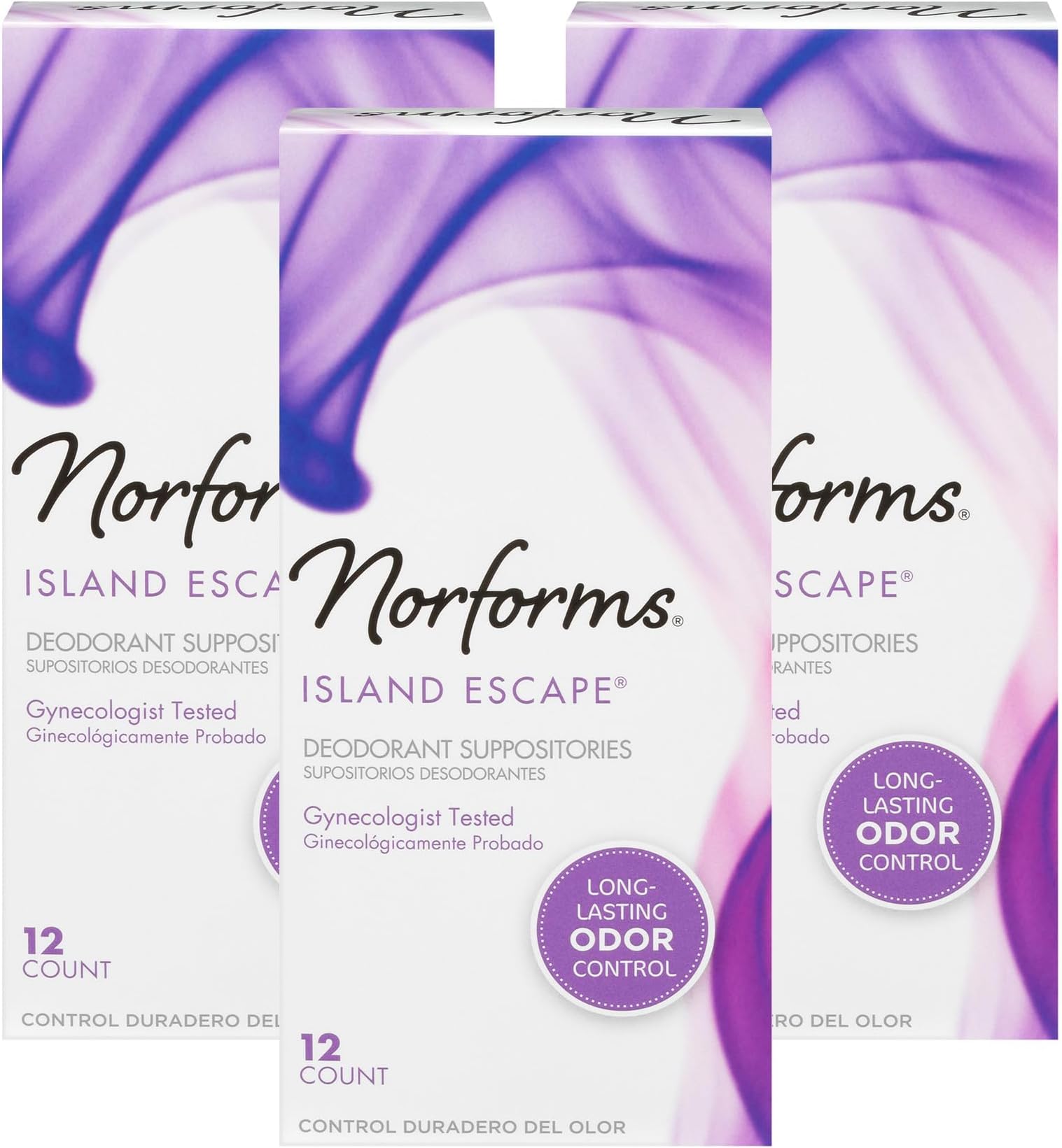 Norforms Feminine Deodorant Suppositories Long Lasting Odor Control Island Escape 12 Count Pack of 3, 12 Count (Pack of 3)