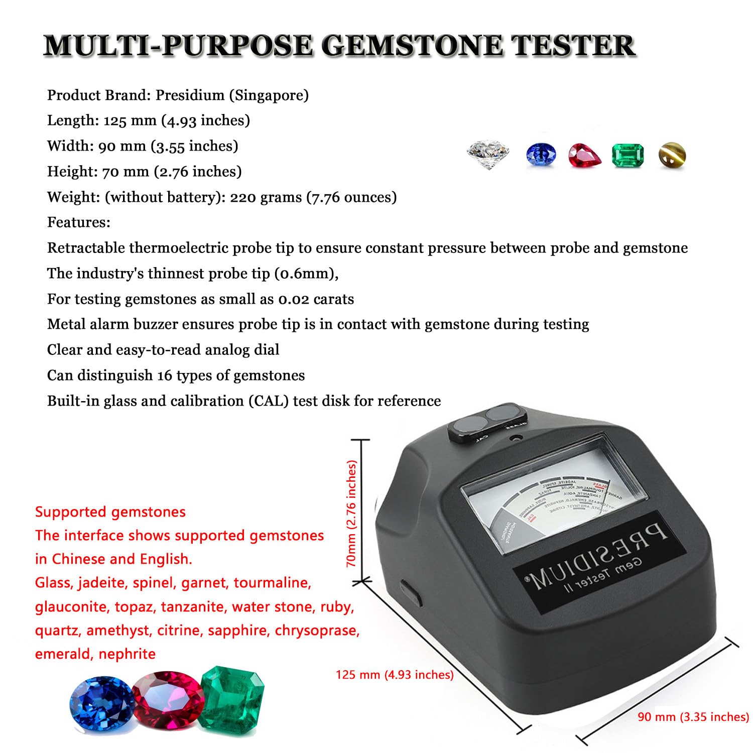 Testeur Pierres Précieuses,Testeur Diamants,Vérificateur Métaux Précieux,avec Calibrage Thermique Assisté,pour Identifier Diamants/Moissanites Pierres Précieuses Couleur Courante