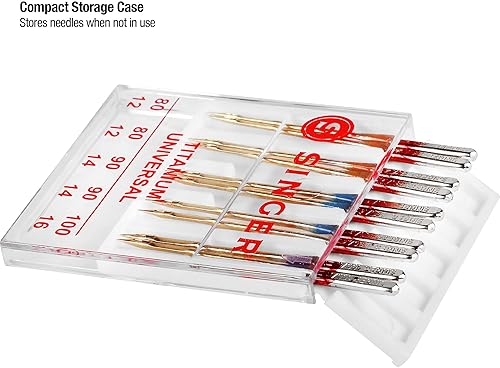Miniatura 3 de Agujas universales de titanio de punto normal para máquinas de coser Singer, varios tamaños, estuche de 10 agujas